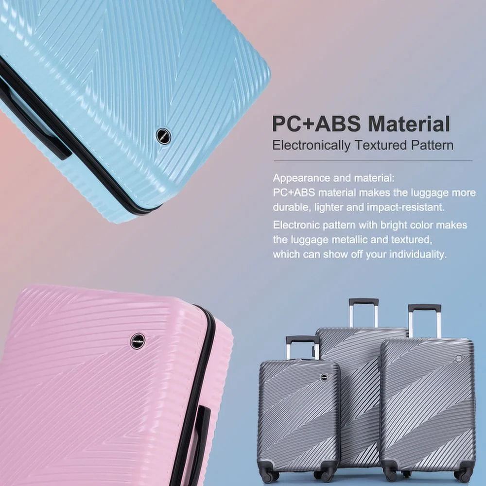 (20/24/28) Piece PC+ABS Lightweight Luggage Gray Spinner Hooks, Wheels, Two 3 Sets Suitcase with