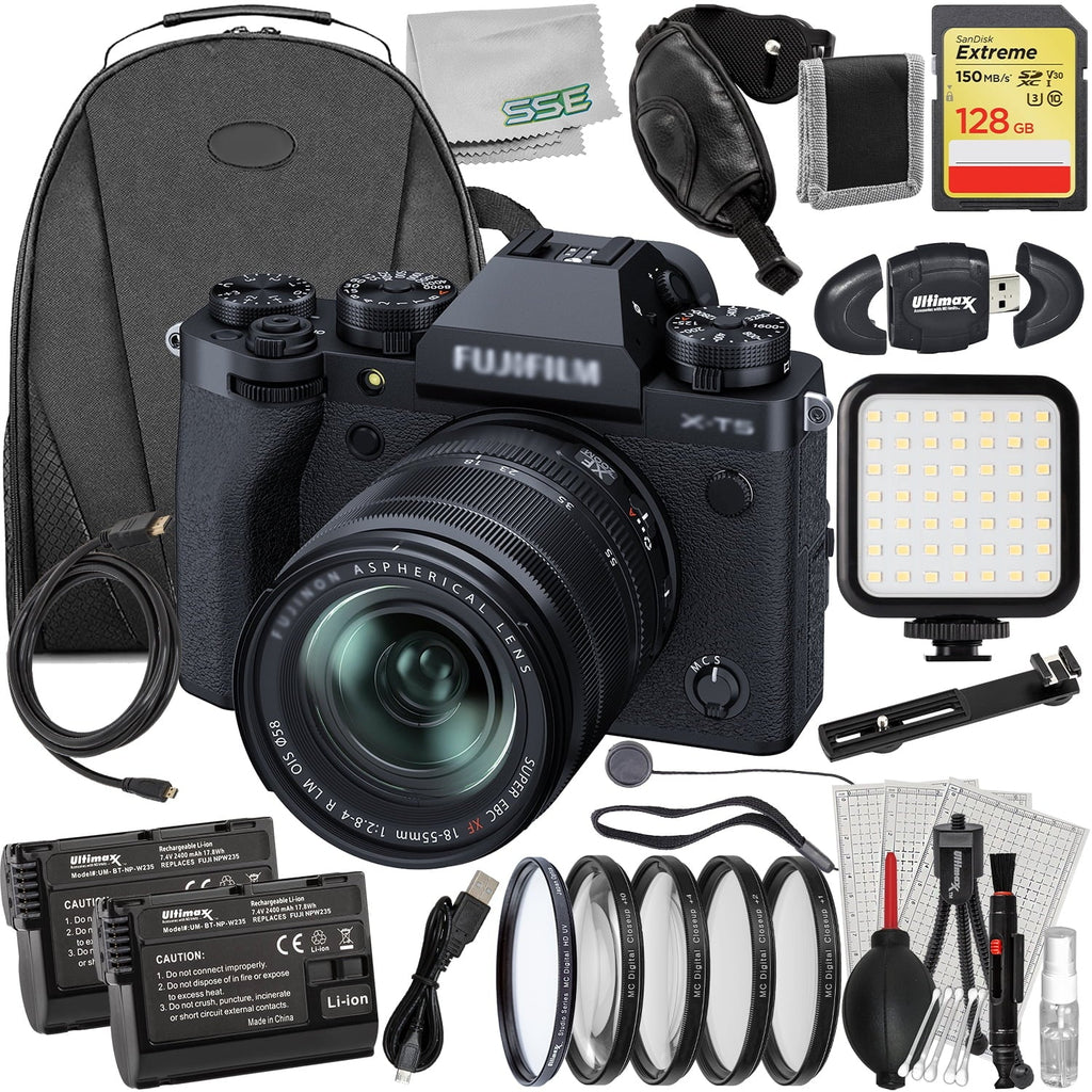 2x Bundle) (35pc Ultimaxx FUJIFILM Advanced Extreme Card, - Includes: Batteries 128GB Bundle X-T5 Replacement More (Black) 18-55mm Much Lens with & Memory