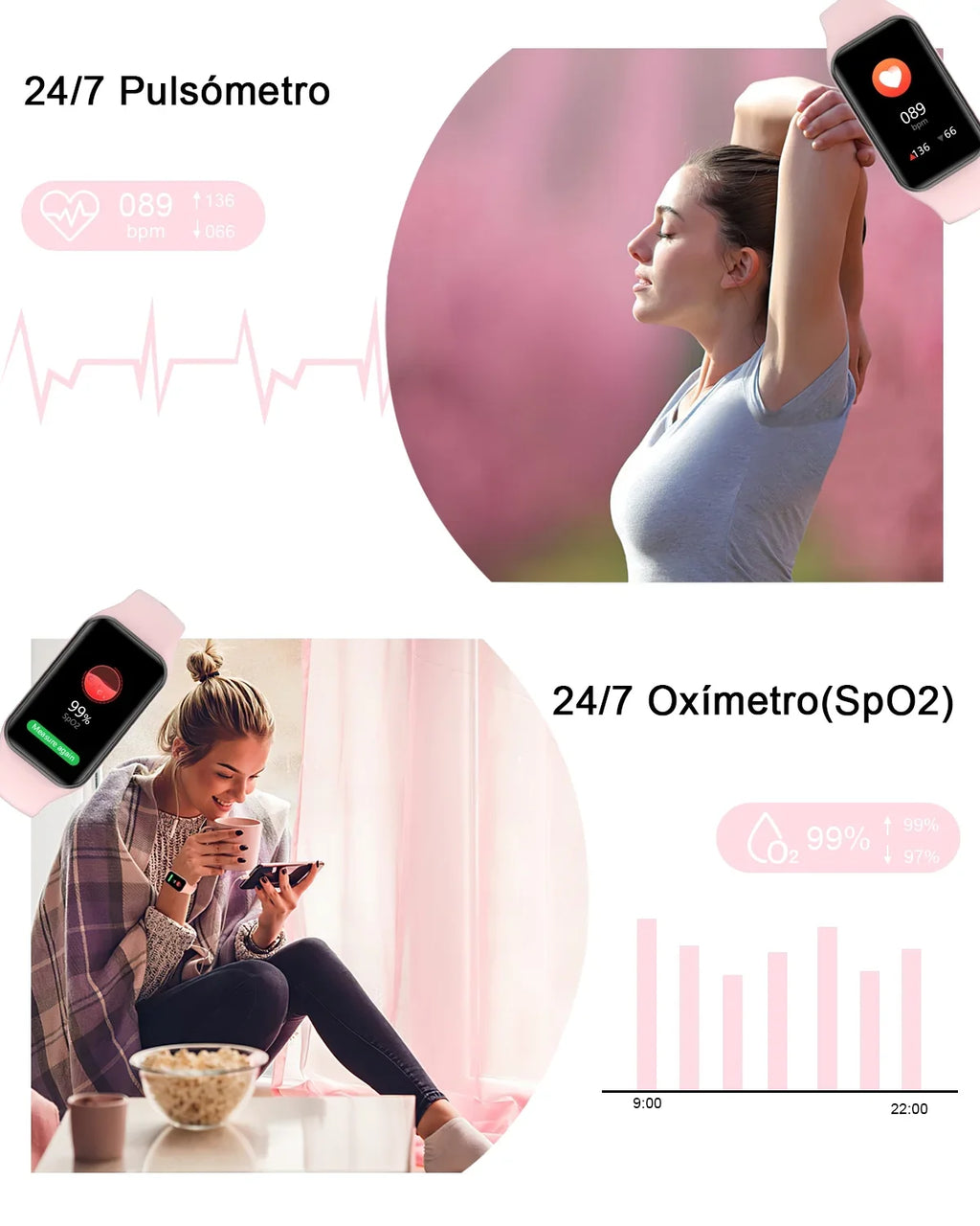 Tracker Calorie 1.47 Sports Modes iOS,Pink for 24 IP68 Watch Android HD Smart Waterproof, Men Compatible and Women with Pedometer, - , Screen,with Inch Fitness