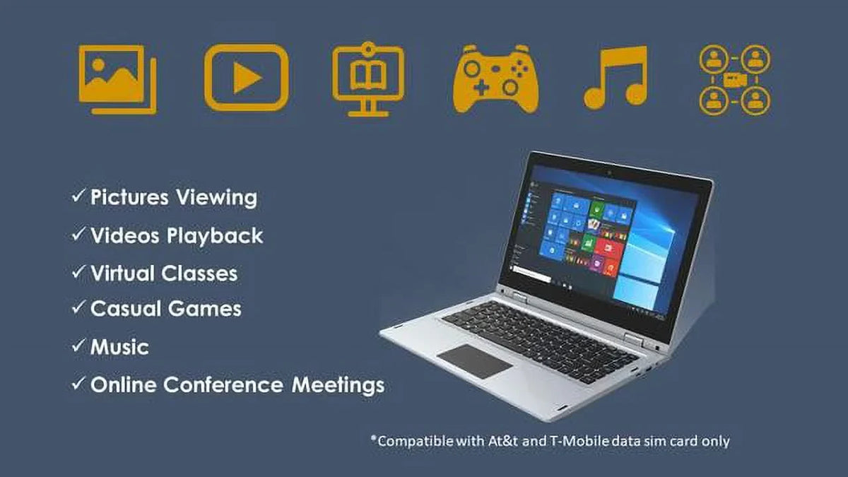 10 LTE-14.1” Pro, IVIEW Screen, High 1080 Megatron 1920 IPS 4GB/64GB Mouse 360° Resolution Windows 4G x and USB Touch
