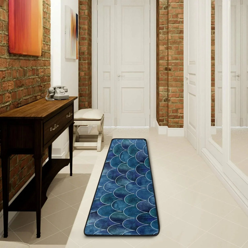 Fish Wave for Entryway Scale Ocean Rugs 72x24 Cushioned inch Mats Rugs Hallway Indoor 2x6 Non-Skid Runner Long Kitchen Japanese Floor Washable and