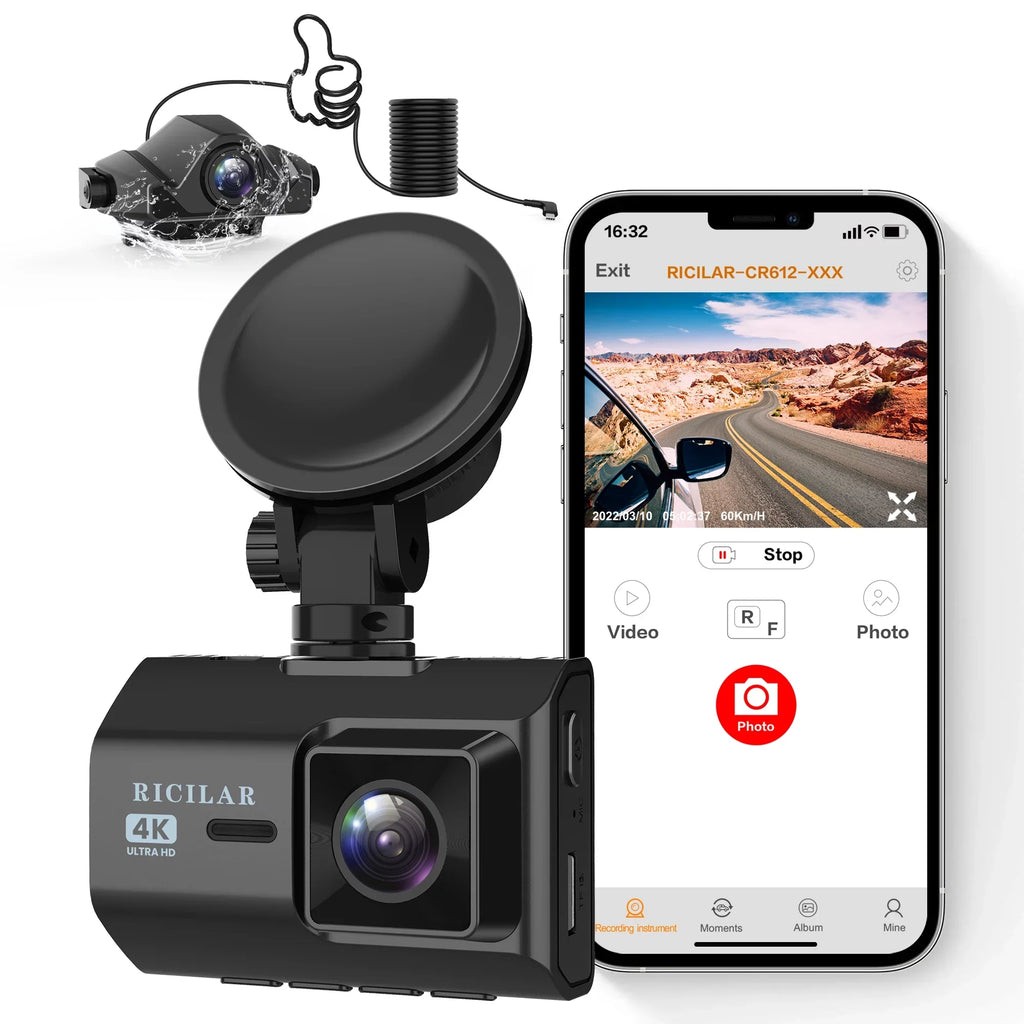 24 Wifi, Wdr, Hd Gps, 2K Ricilar Camera Built 4K Hd Sensor, Wide in Gravity 2" with Ips Rear Screen, Parking Hour Full Front 140° 170° and Night Angle Dash Mode Car Vision, Camera, Ultra