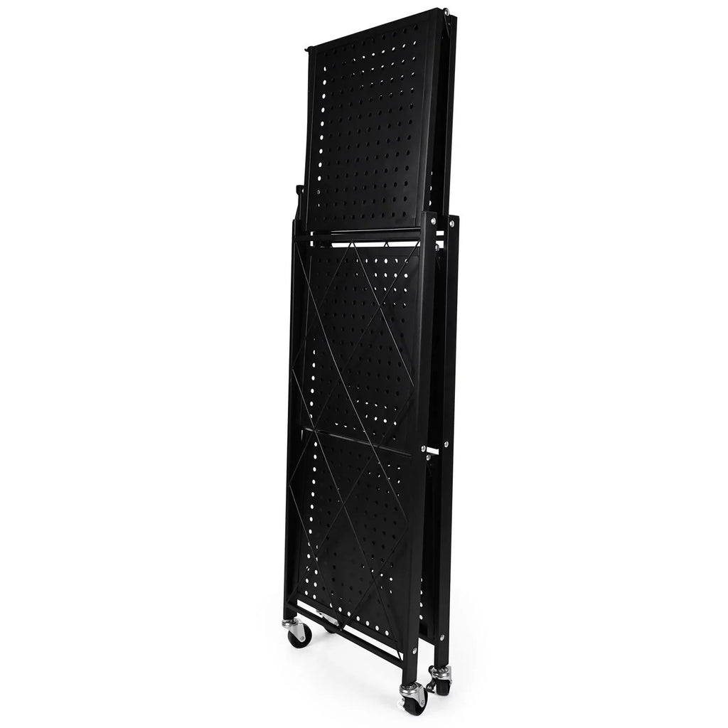 Suitable Foldable Shelving Kitchen, Metal Heavy Organizer Rack Unit Easy Shelving Storage Moving Black Storey Garage for 3-Tier with Duty