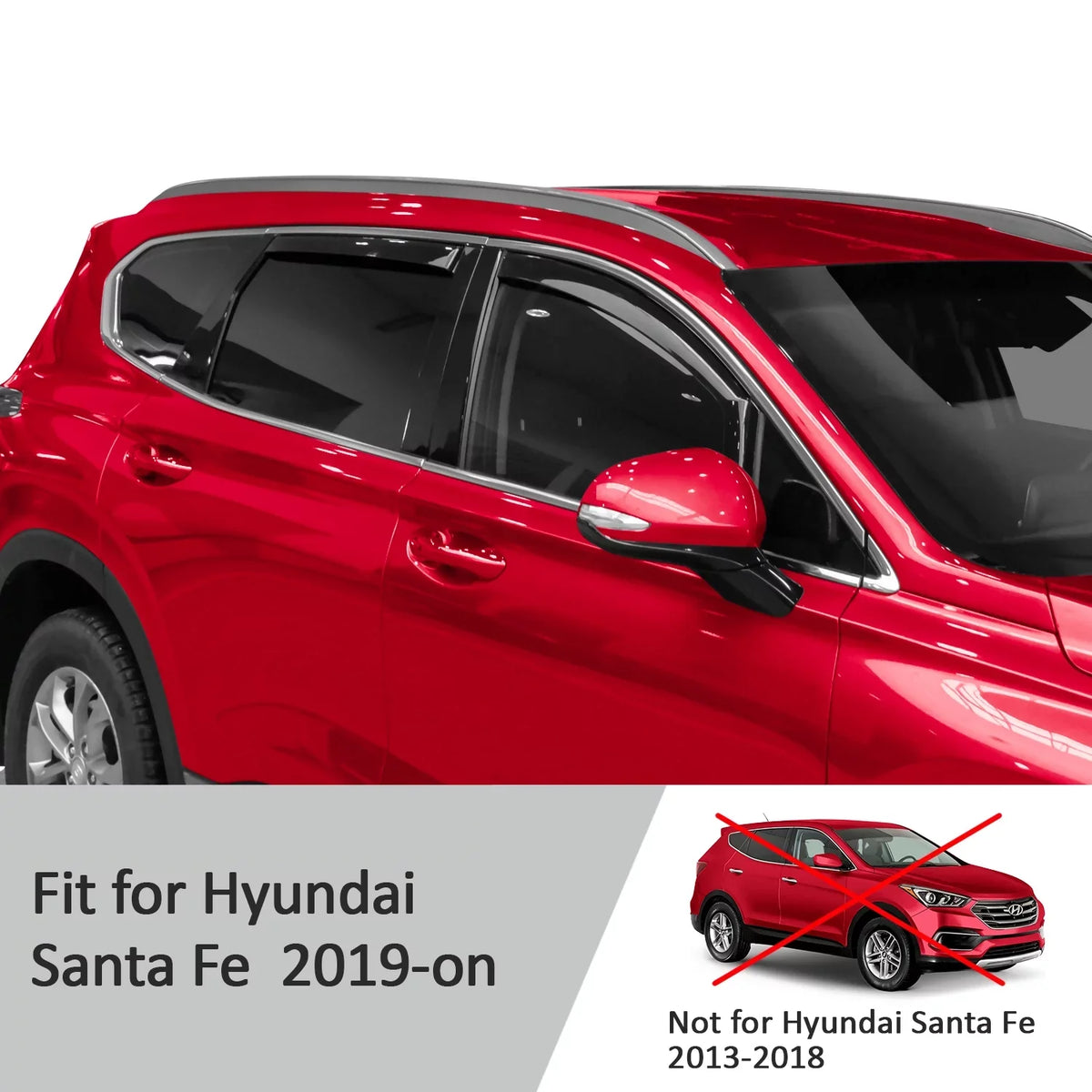 Hyundai 2019-2024, 200473 Voron Window - Visors, Extra Glass Guards Window Pieces Santa Durable Rain for 4 Fe in-Channel Deflectors, Vent