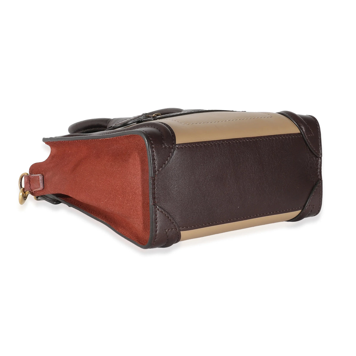 Celine Tri-Colour Brown Beige Burgundy Leather Luggage Nano Suede Pre-Owned