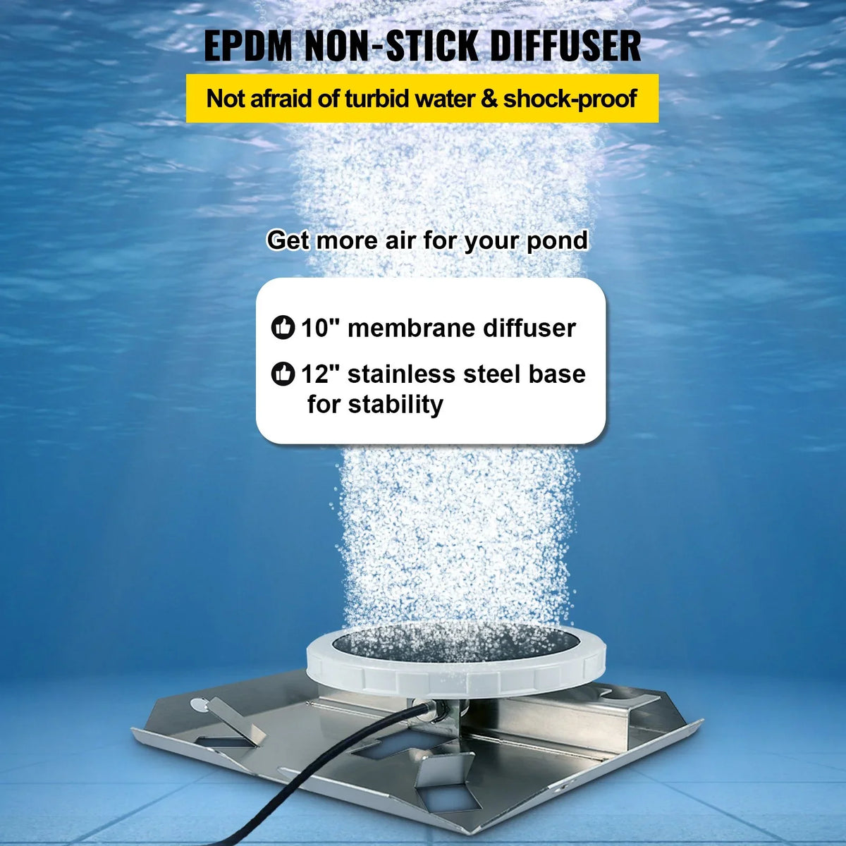 Deep System 4.7 Aeration HP Membrane CFM for & 3 Pond with Tubing 100' for 10" Aeration Diffuser VEVOR Lake Acres, Aerator 3/4 Weighted Water