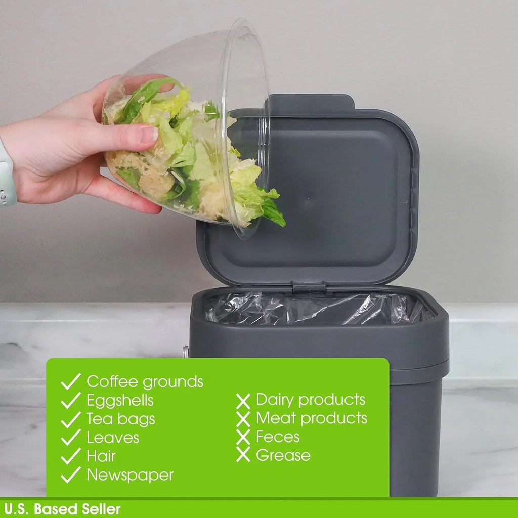 And Kitchen Compost Wall Small Bin Scraps, More Trash, - For Cabinet 4L Bin Recycling Compost Compost - Bucket For 1Gal Indoor Food Or Countertop Aluminum Mounted