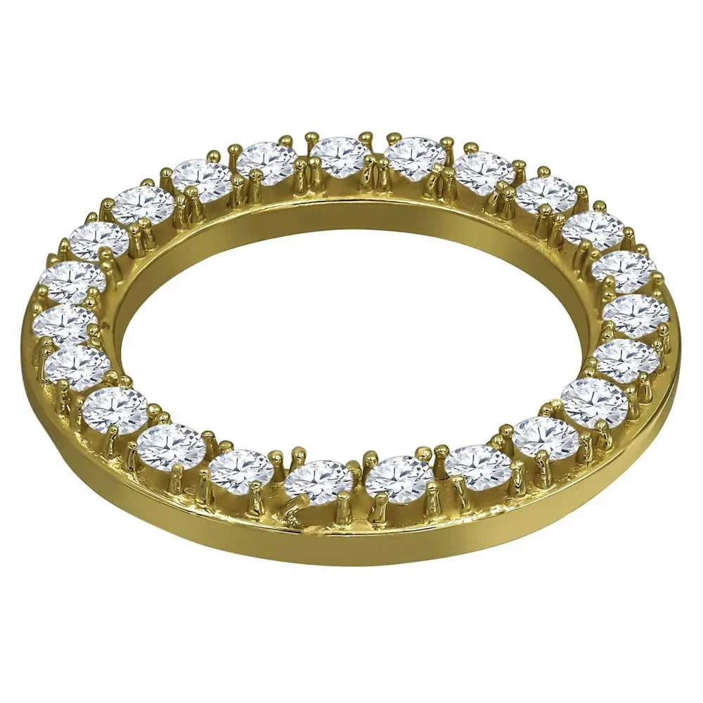 Solid Cover Custom Steel Watch 32mm Simulated Bezel Case Gold 14K Diamonds Stainless Insert Yellow Finish