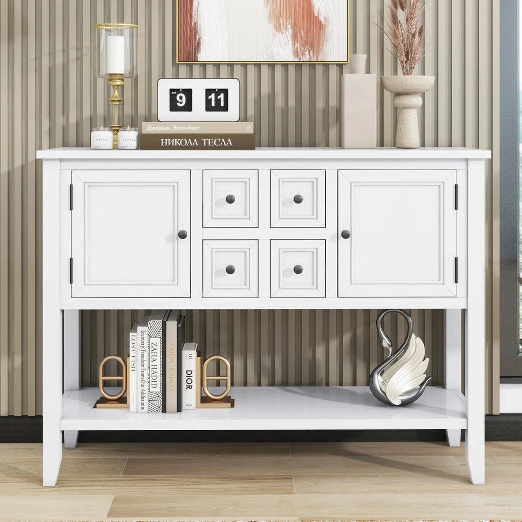 Navy Table WF190263AAH) Small Ample Kitchens TREXM Console Cambridge Storage SKU Drawers Bottom Four for Vintage and (Light with Entrances and Rooms Living Series Shelf OLD