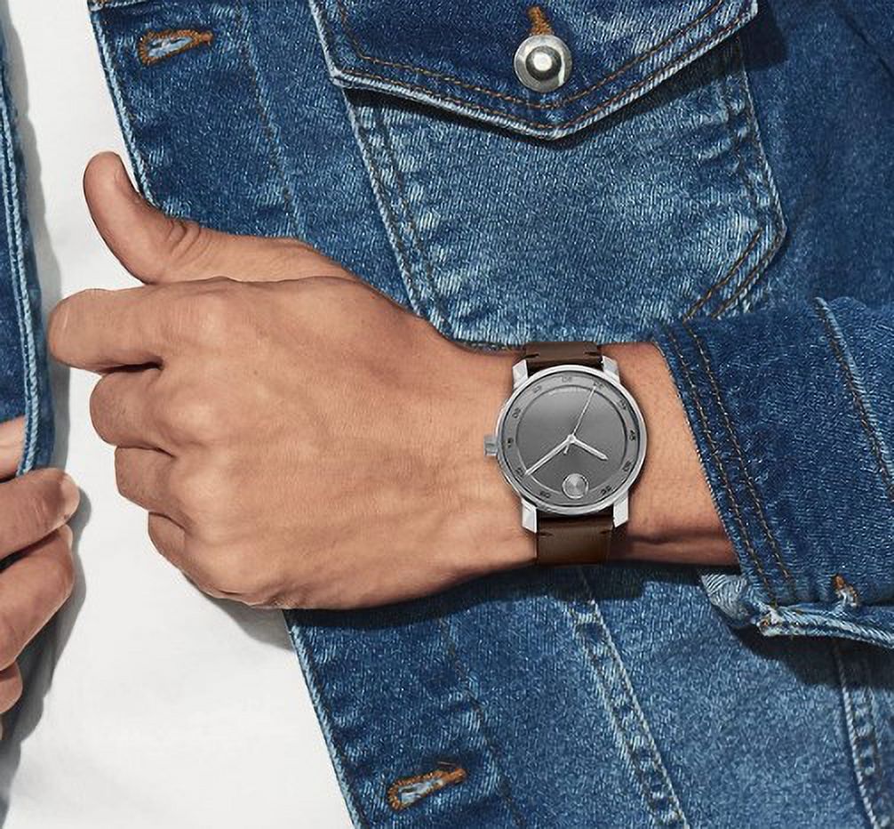 WATCH LEATHER BOLD MOVADO DIAL BAND 3600916 GREY MENS BROWN ACCESS