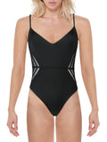V-Neck Women's One-Piece Azria Swimsuit BCBG Stripe Mesh Max Seamed Mio