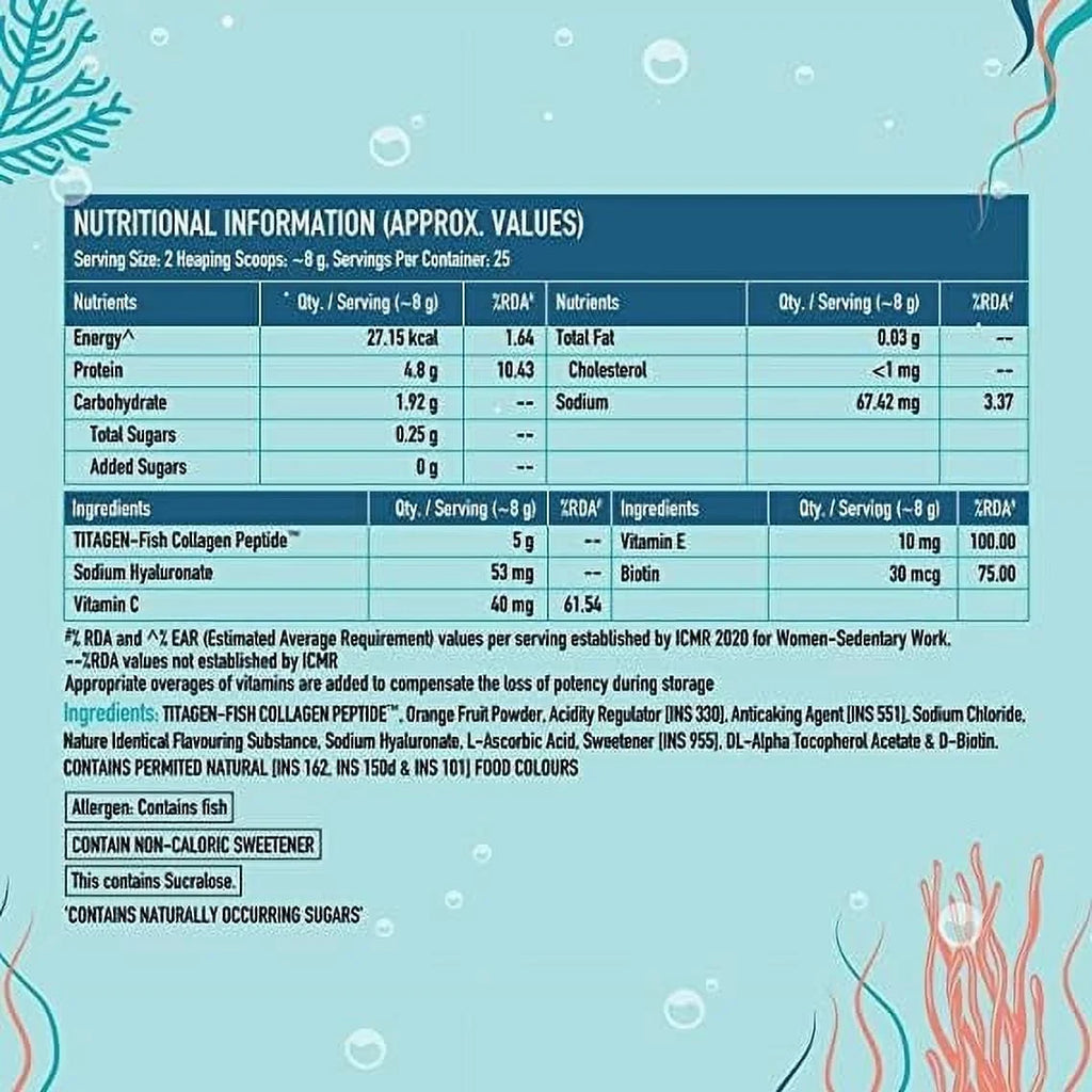 Radiance HK Collagen 200 Skin & Biotin, Vitals and Hyaluronate, Nails, Sodium Healthy BAVI C, for Supplement, Vitamin HealthKart E, Orange, Hair Skin, g with