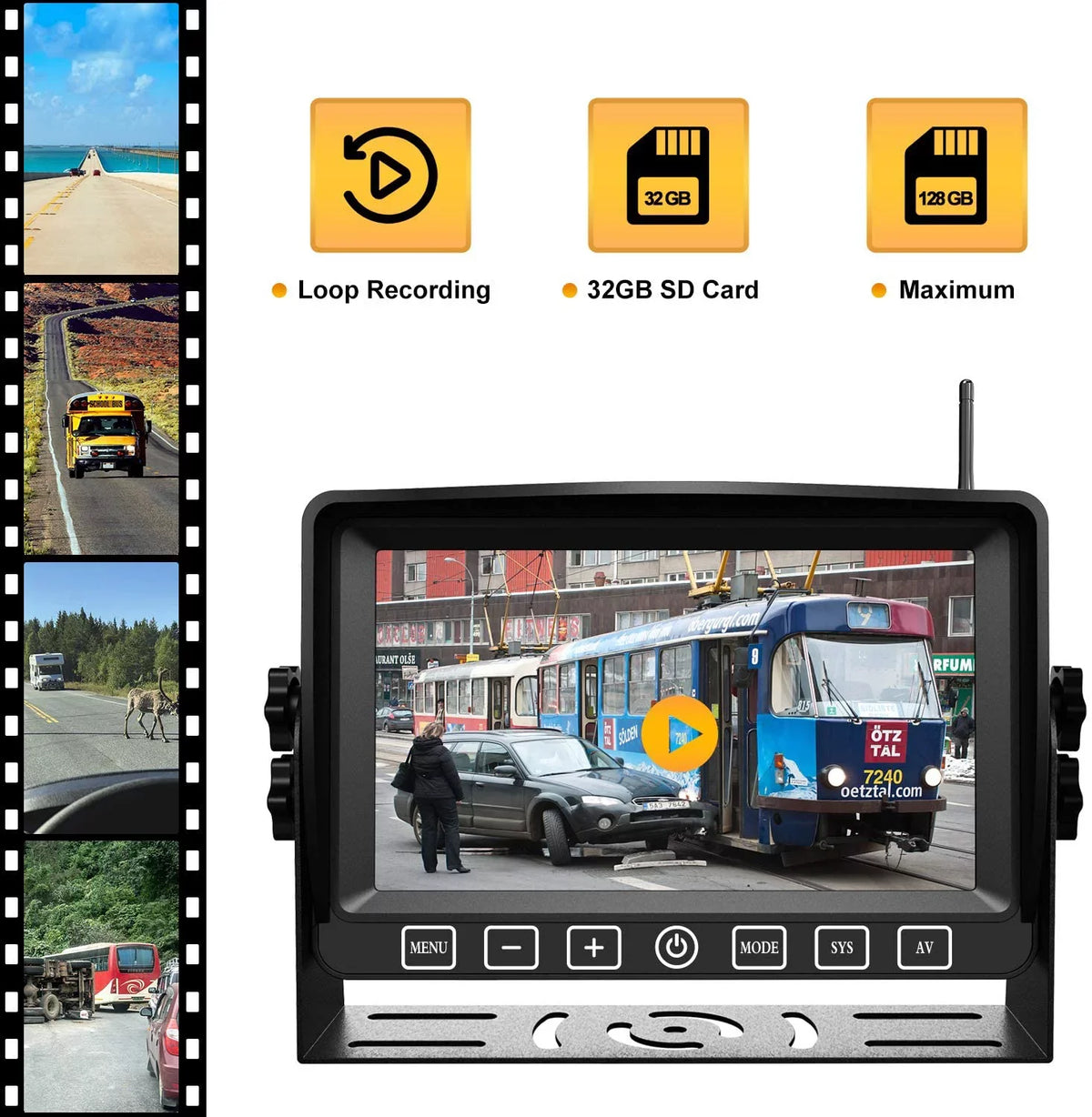 Camera with Cam Monitor Button Range Operation Trailer Long Backup Wireless Xroose with RV Camper Digital DVR AHD Motorhome 1080P Touch Dual for 7” Truck Side View CM2 Rearview System Rear Signal