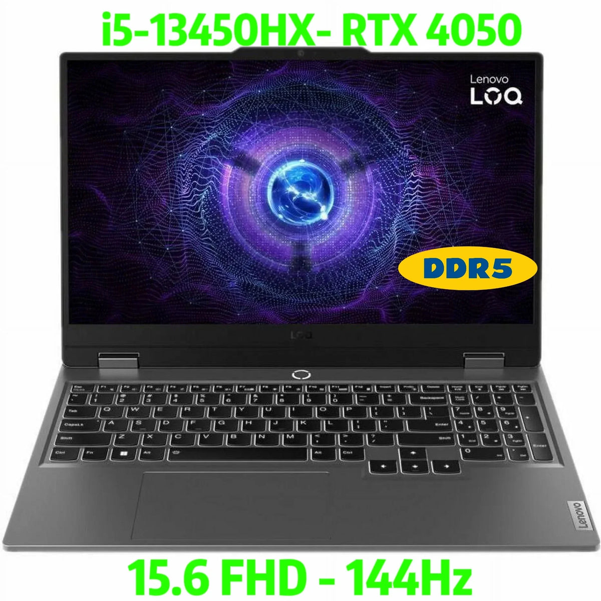 Laptop DDR5 Display, LOQ i5-13450HX,12GB SSD Lenovo Hz 144 15.6in FHD Gaming Backlit, 11 Core NVIDIA 512GB Windows RAM, Home RTX 4050, GeForce