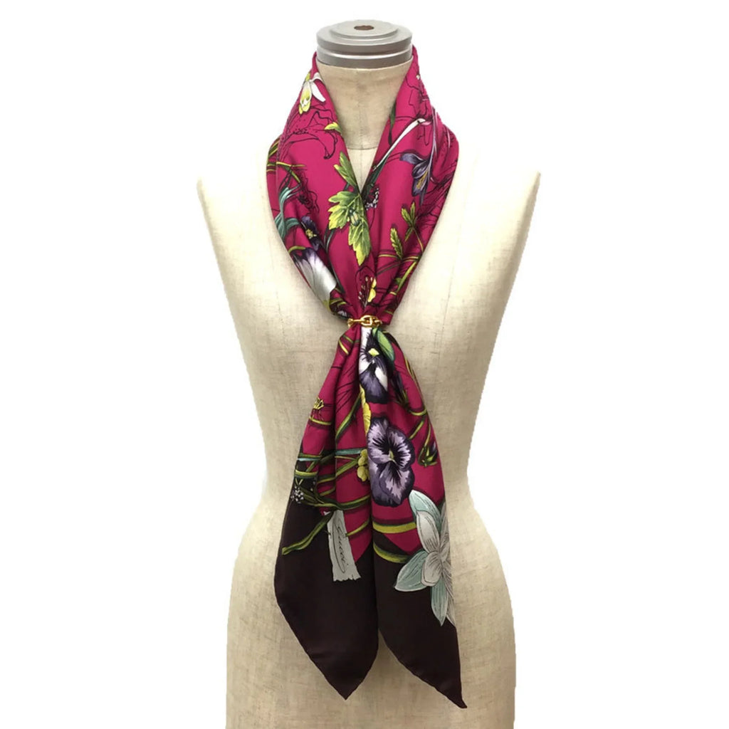 Print x (Like New) Bordeaux Scarf aq9410 Pre-Owned Carre Flower Flora Muffler Silk 100% Large Pink