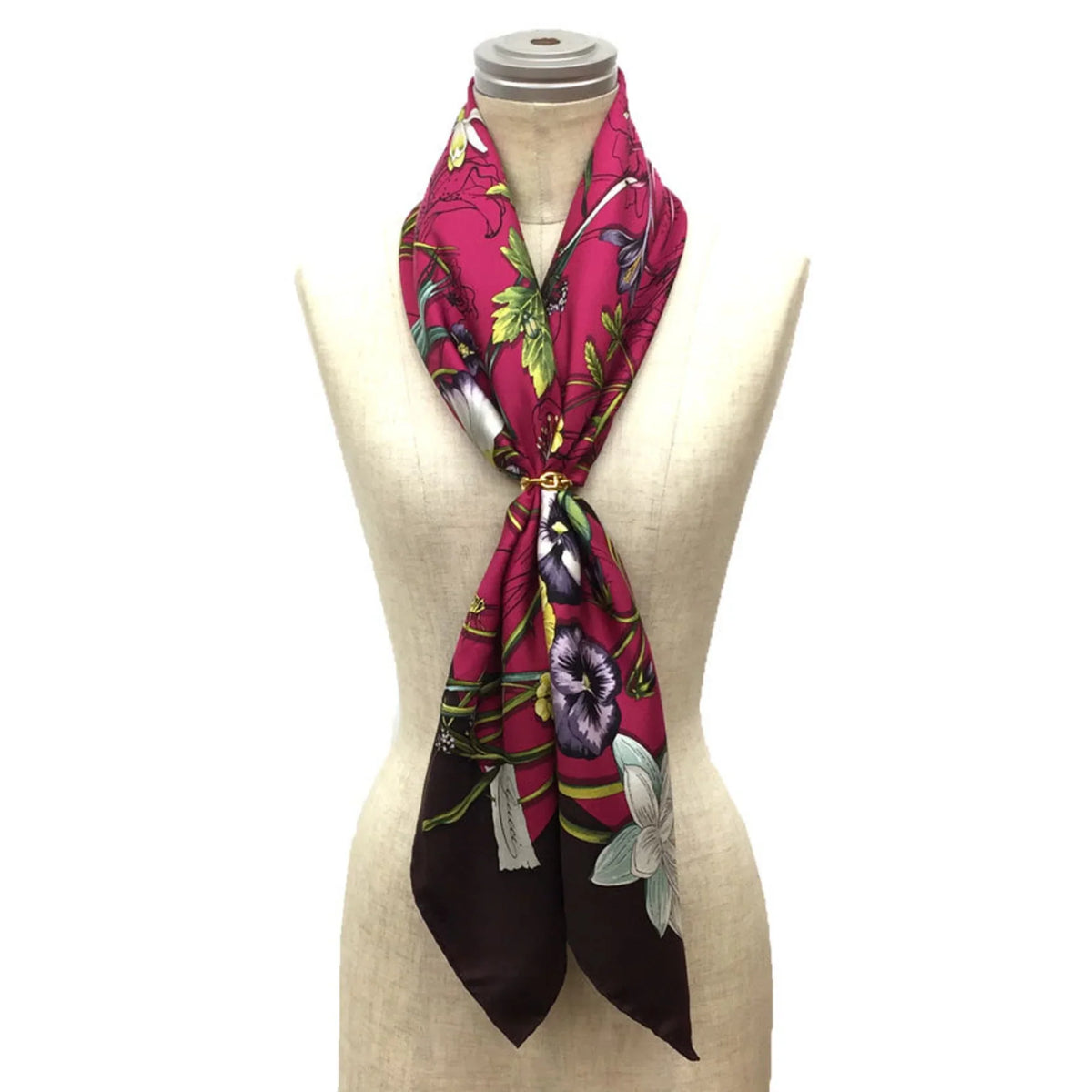 Print x (Like New) Bordeaux Scarf aq9410 Pre-Owned Carre Flower Flora Muffler Silk 100% Large Pink