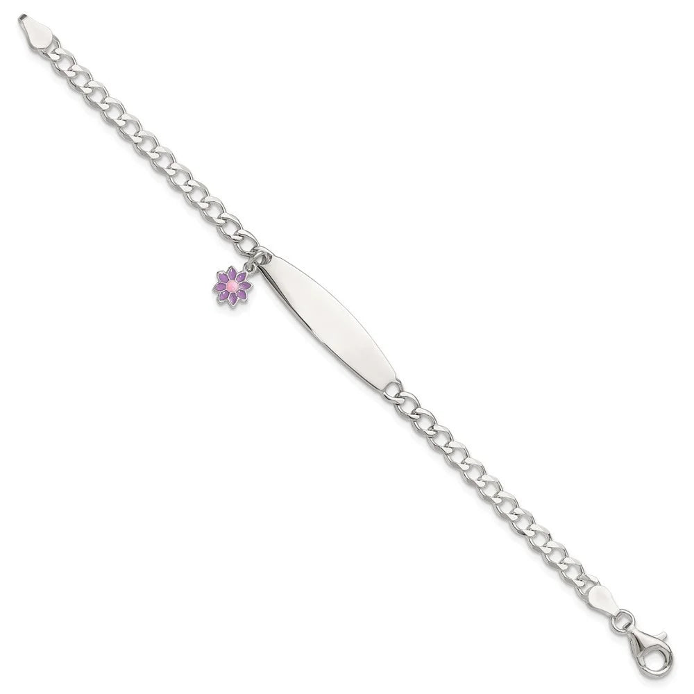Flower Polished Sterling Silver Auriga 925 ID for Women wristband Enameled 6inch