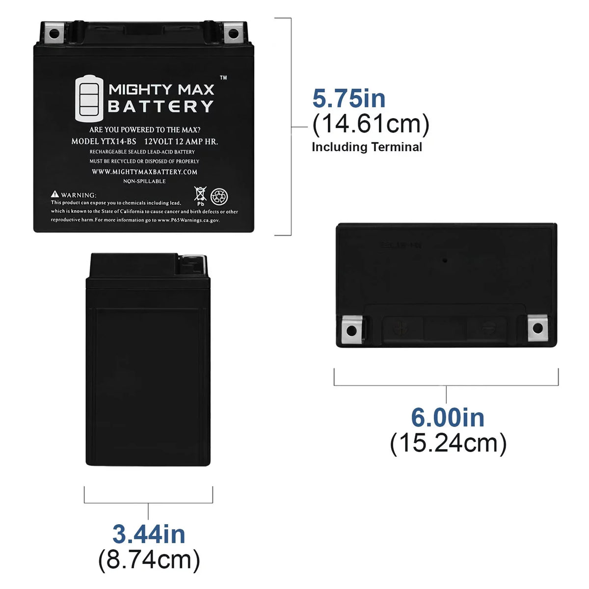 Kawasaki Replacement for CTX14-BS Battery Ninja YTX14-BS 2000-05 ZX-12R