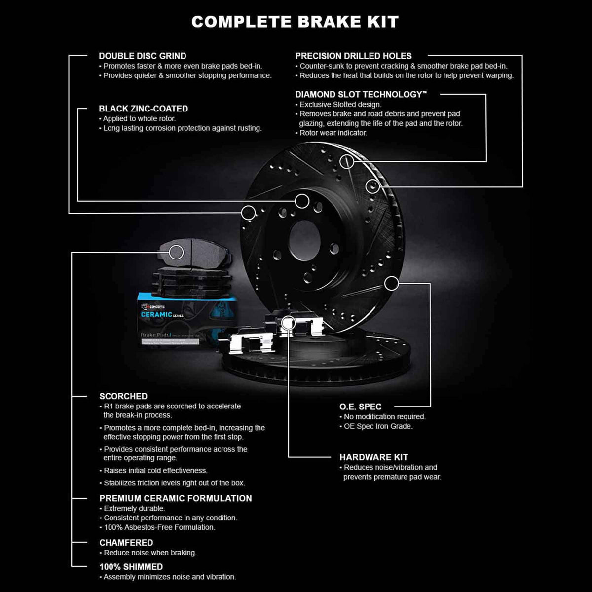 Brake Brake Front and Kit Brakes |Hardware WHWH1-39025 R1 and Pads| Kit Rotors Pads |Front and Pads| Rotors Concepts Ceramic Brake Rotors