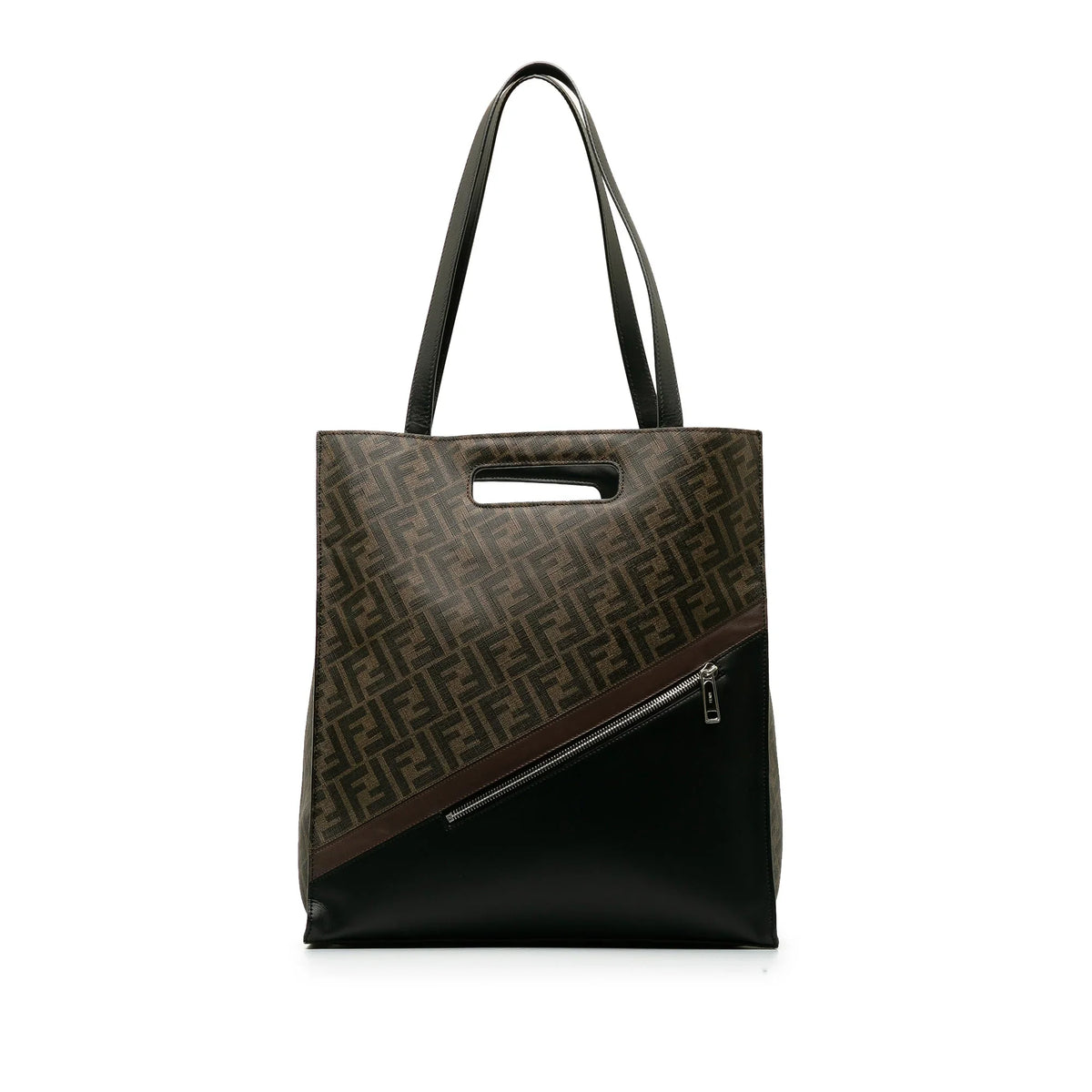 Brown Fendi (Good) Coated 1974 Shopping Fabric Tote Satchel Pre-Owned Unisex Zucca Authenticated Canvas
