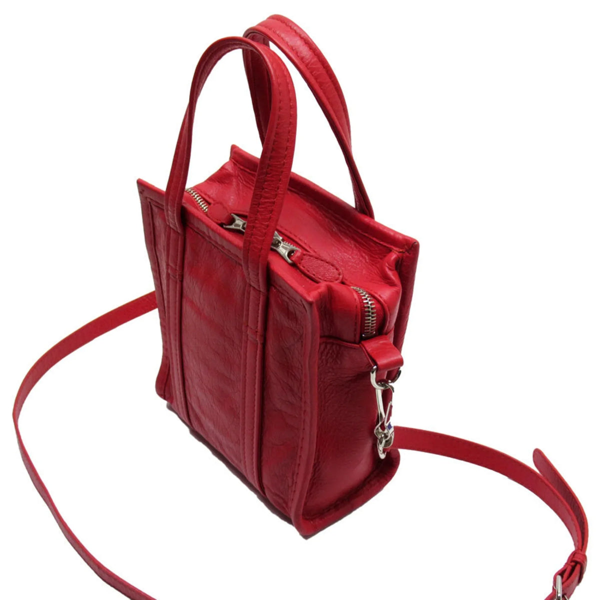 Red (Good) Shoulder Leather Ladies Pre-Owned Bazaar Handbag Bag BALENCIAGA XXS Shopper Silver