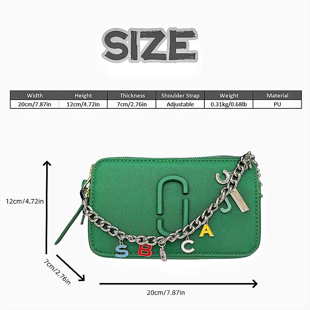 Chain Strap Bag Snapshot Logo with Black body Leather Women's Cross