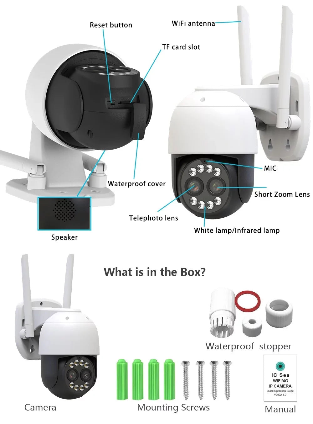 Lens Home Security Dual Outdoor HD Wireless Camera IP CCTV Camera ICSee WiFi PTZ