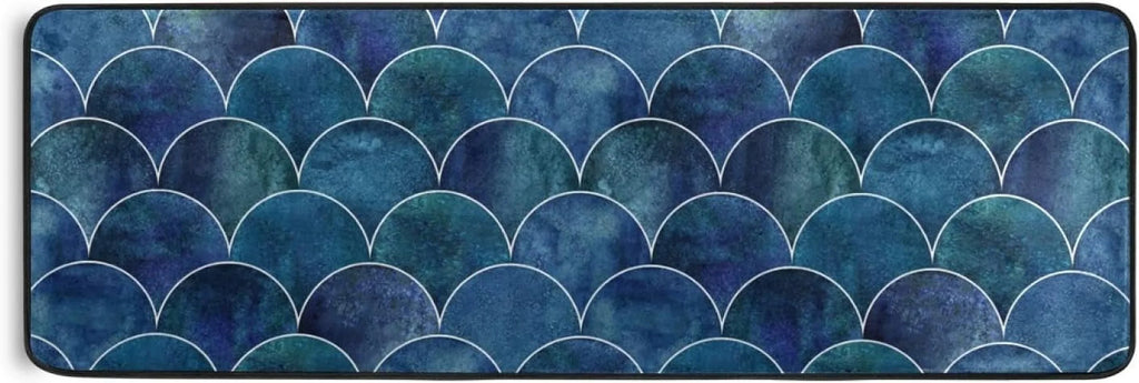 Fish Wave for Entryway Scale Ocean Rugs 72x24 Cushioned inch Mats Rugs Hallway Indoor 2x6 Non-Skid Runner Long Kitchen Japanese Floor Washable and