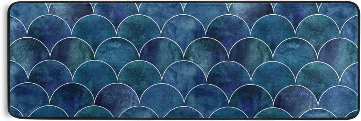 Fish Wave for Entryway Scale Ocean Rugs 72x24 Cushioned inch Mats Rugs Hallway Indoor 2x6 Non-Skid Runner Long Kitchen Japanese Floor Washable and