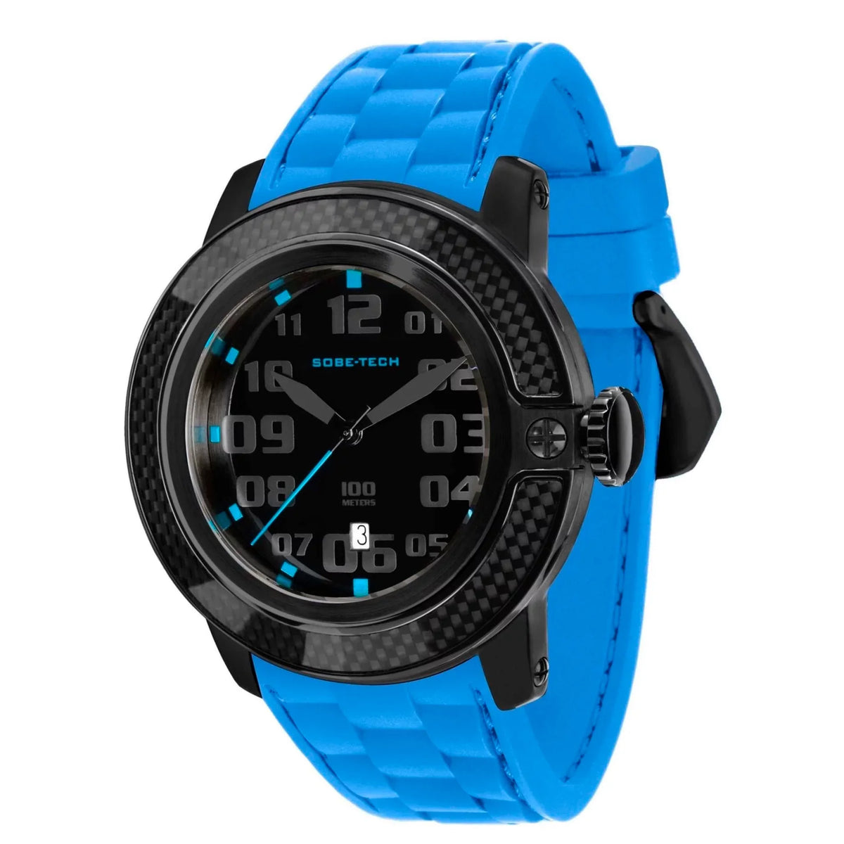 Quartz Dial Silicone Tech Sobe 50mm Steel IP Black Case GR33000 Watch Blue Men's Swiss Band