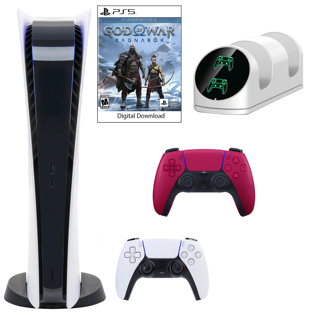 Controller Dualsense Red GOW Dock and 5 Digital with Dual Extra PlayStation Charging Console