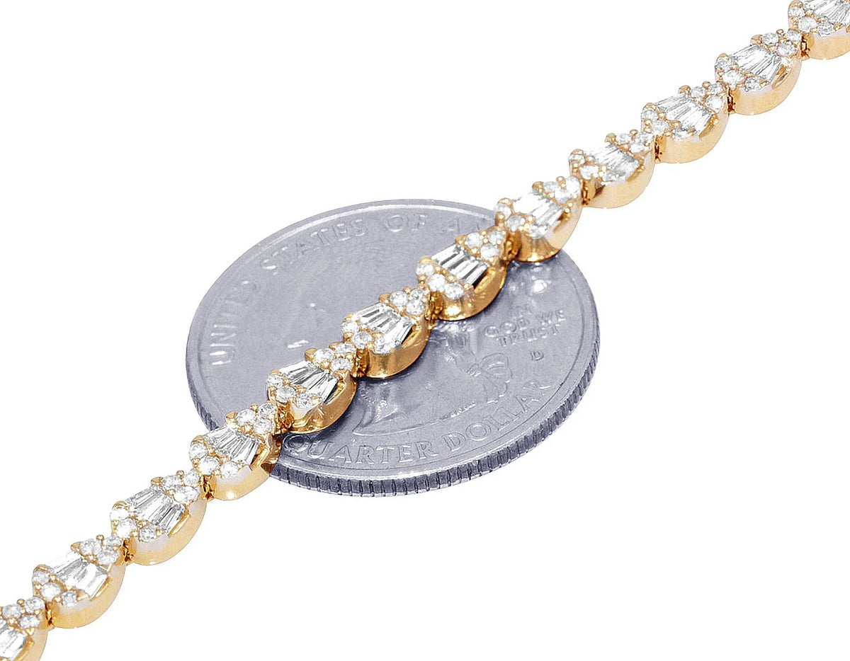 wristband Tennis 7.75" 4MM Gold Shaped Baguette Cluster 2.70 Tear CT Diamond Link