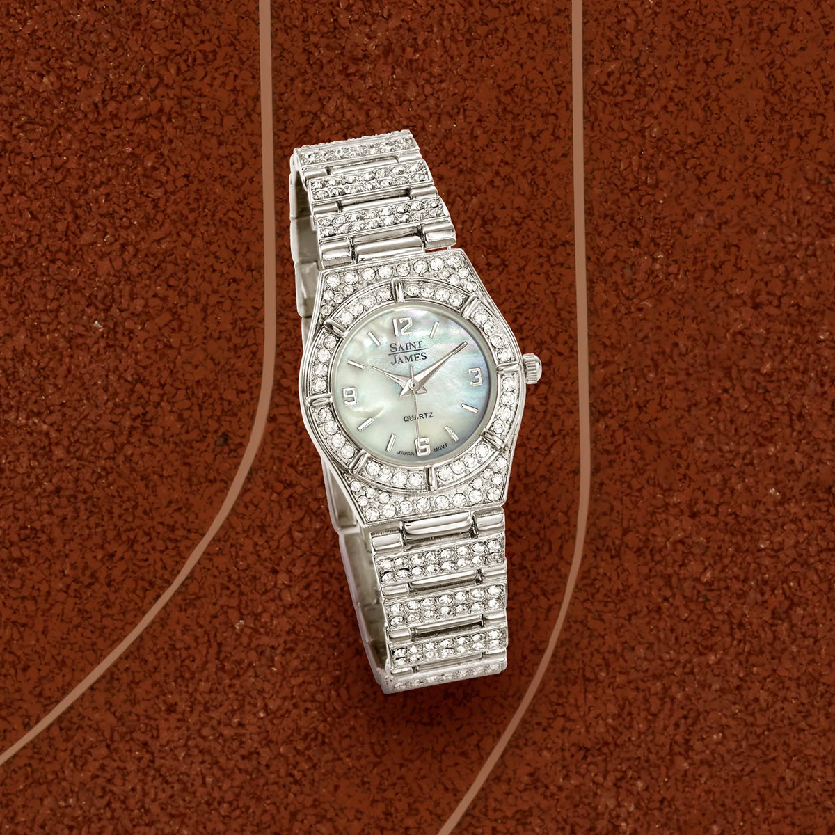 Women's, in Watch Mother-Of-Pearl Ross-Simons Saint Stainless James Steel, Adult Crystal 25mm and Women's