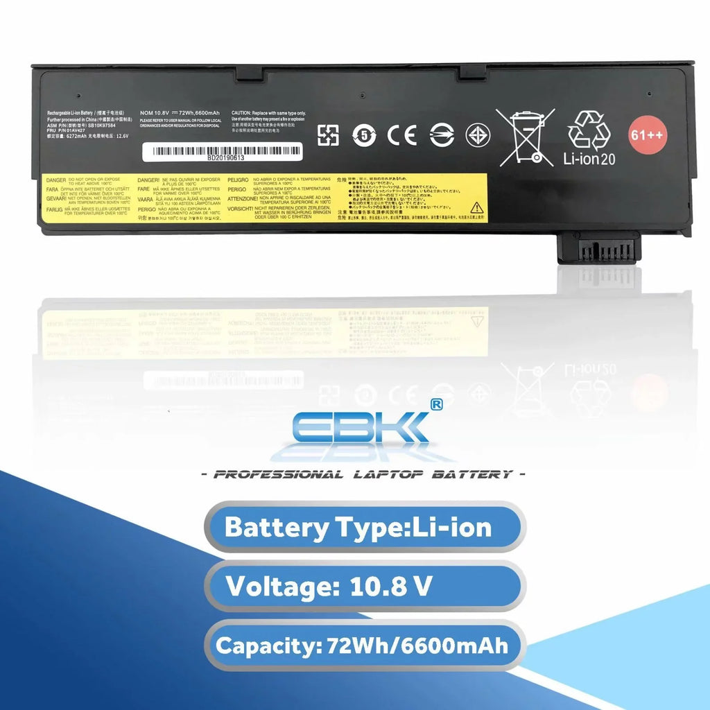 Laptop with Series Compatible ThinkPad 61++ Lenovo Replacement (10.8V Battery T470 EBK T580 01AV428 72Wh) A475 A485 01AV427 01AV492 P52S T570 P51S TP25 T480