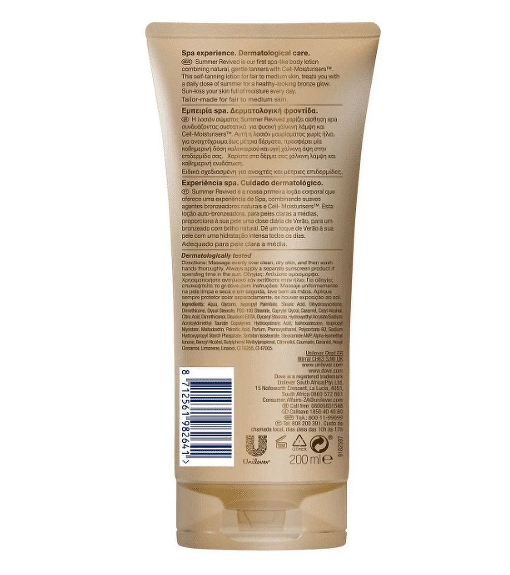Spa Dove Lotion 200ml Skin Body Medium to Fair Revived of 2) Derma (Pack Summer
