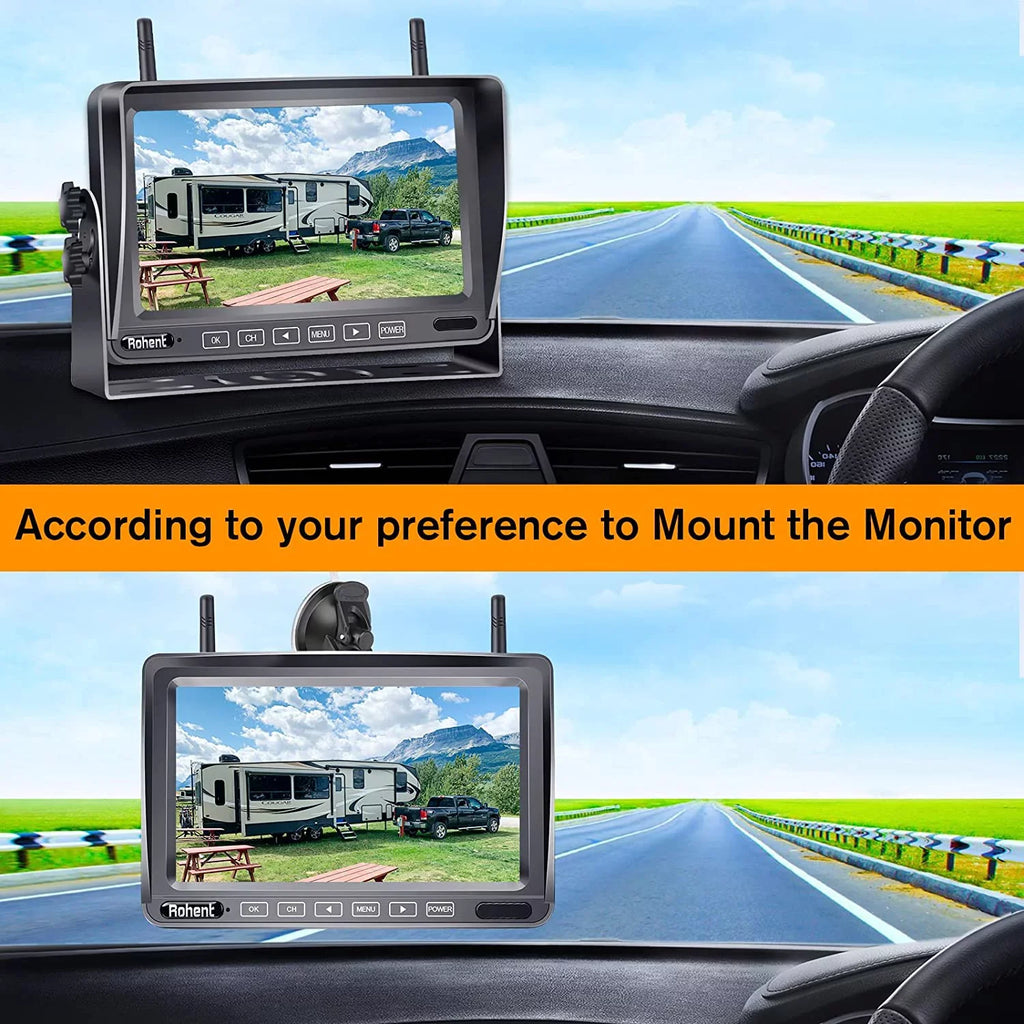 Upgraded Monitor Use Camper Driving/Reverse Wheel Observation Waterproof Truck 7" IP69K Trailers High-Speed System with Wireless Split for Night RV Recorder Digital 5th Screen Backup Camera