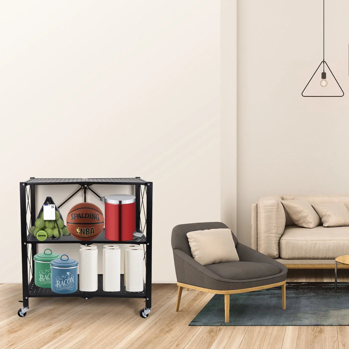 Suitable Foldable Shelving Kitchen, Metal Heavy Organizer Rack Unit Easy Shelving Storage Moving Black Storey Garage for 3-Tier with Duty