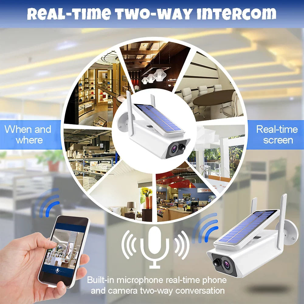 Wireless with Security Night Detection, Solar Talk, PIR Outdoor Panel, Security 2-Way Outdoor, Solar Vision,Waterproof, Cameras Camera White DFITO