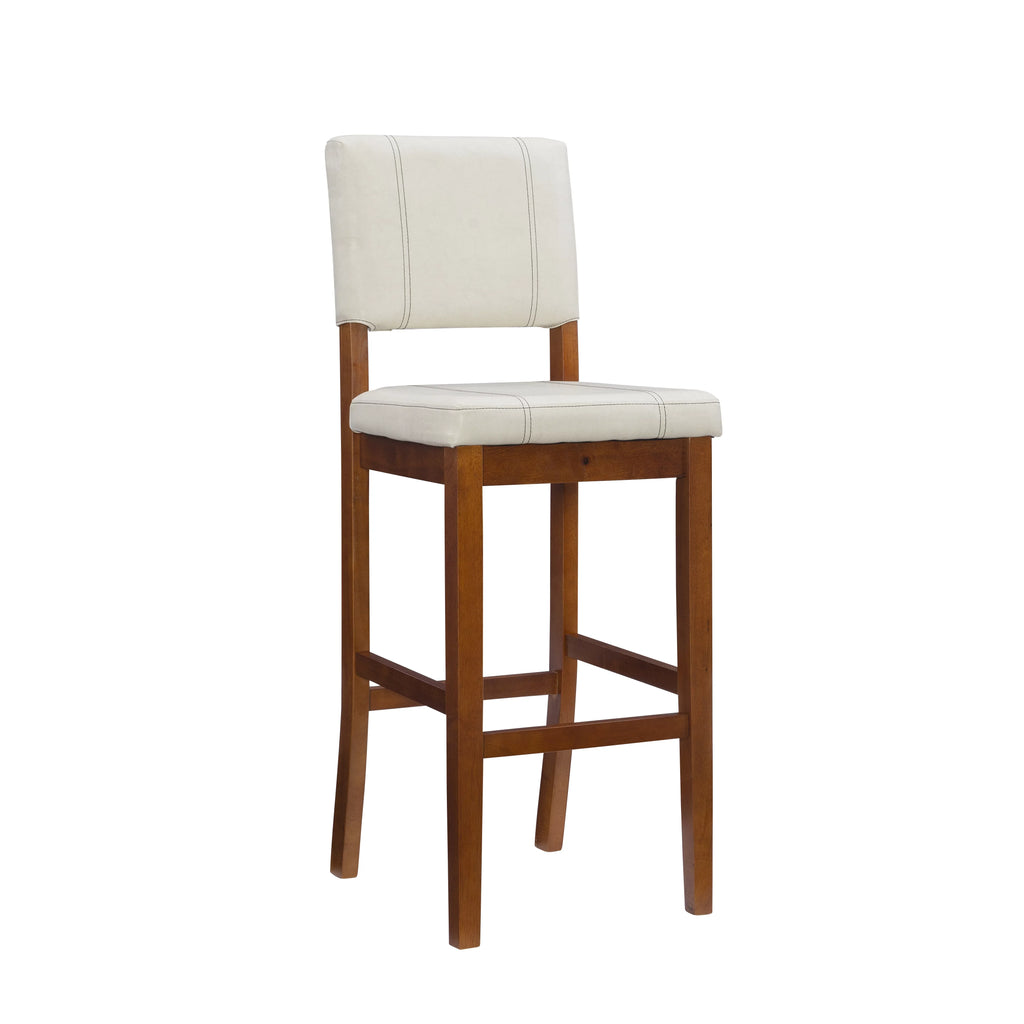 Walnut Finish Stool, Linon Padded Bar 30" Dark Mulberry with Medium PVC Height, Fabric Cream Seat