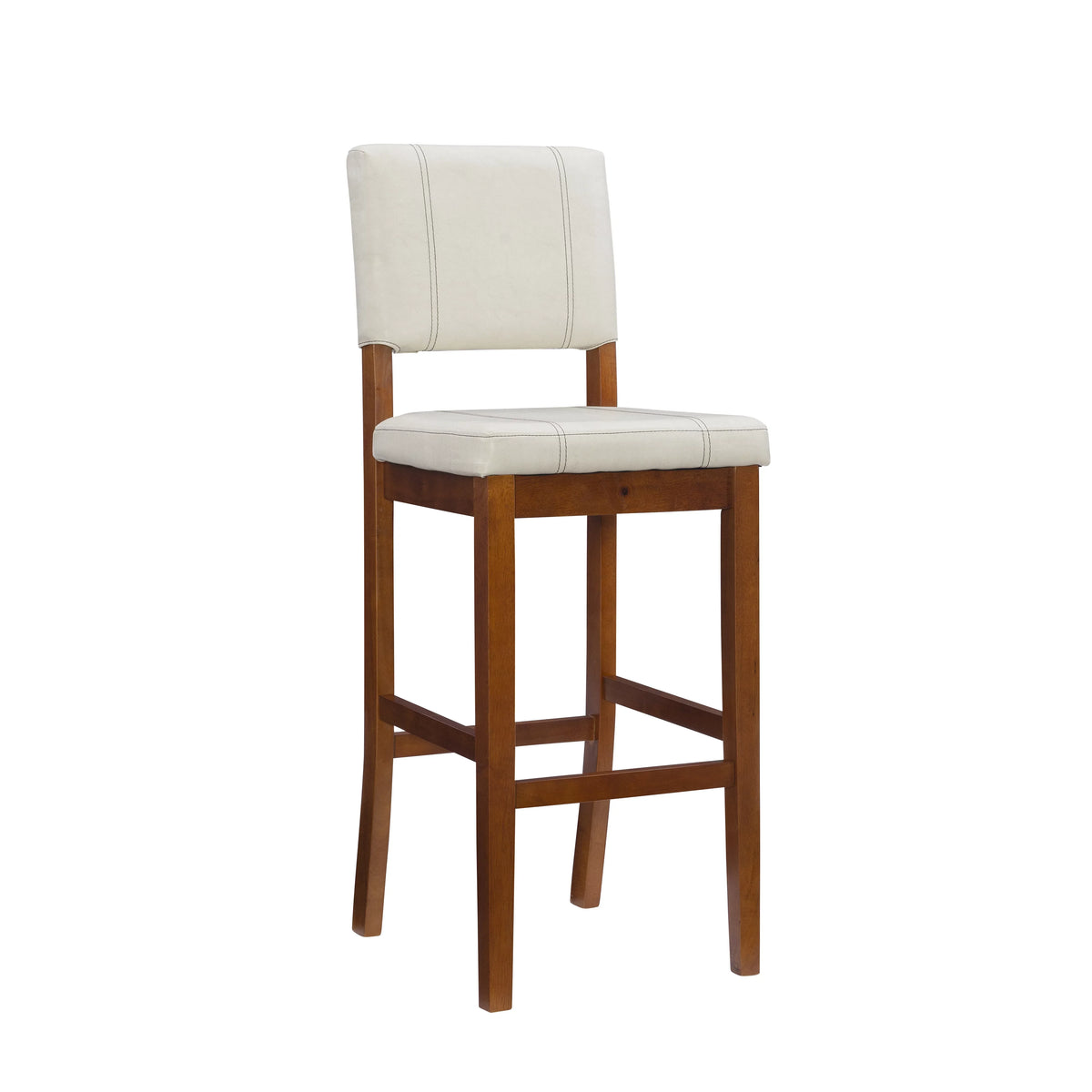 Walnut Finish Stool, Linon Padded Bar 30" Dark Mulberry with Medium PVC Height, Fabric Cream Seat