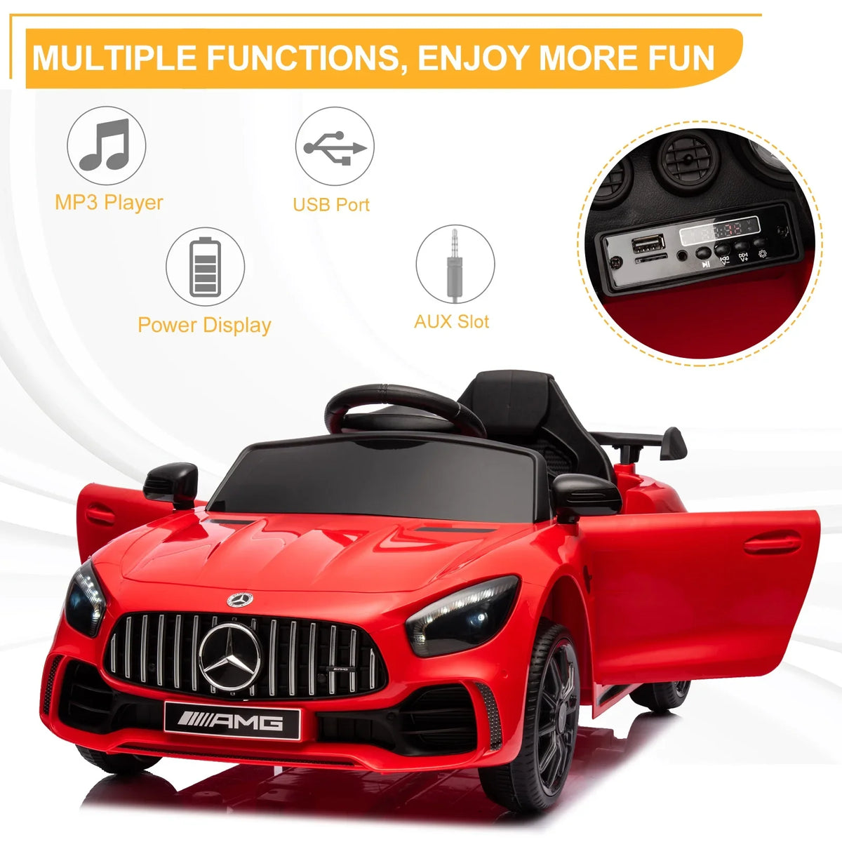 Car! Sports Dual -Benz Sports Drive Experience our of 26.9 realistic - thrill LEADZM Car Red - - 12V the 4.5Ah driving