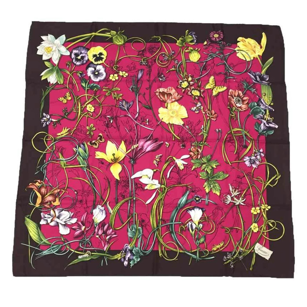 Print x (Like New) Bordeaux Scarf aq9410 Pre-Owned Carre Flower Flora Muffler Silk 100% Large Pink
