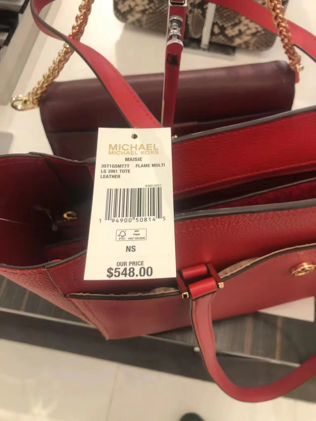 Tote Large Kors Leather 35T1G5Mt7T 3-In-1 Bag Maisie In Pebbled Flame Michael Multi