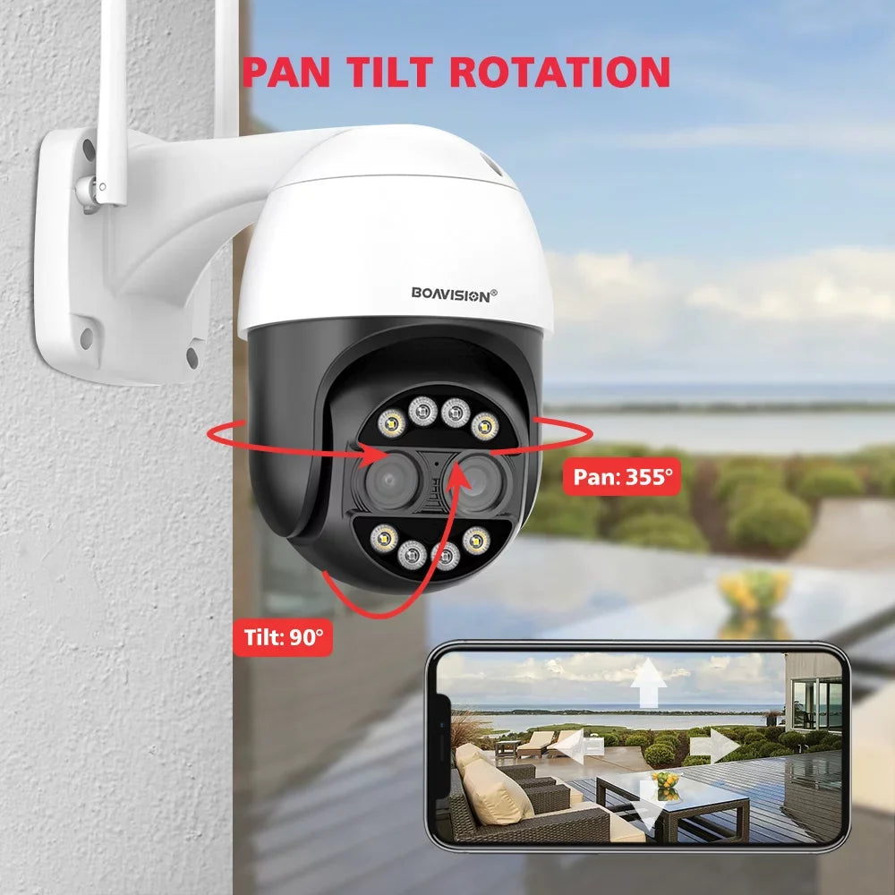 Lens Home Security Dual Outdoor HD Wireless Camera IP CCTV Camera ICSee WiFi PTZ