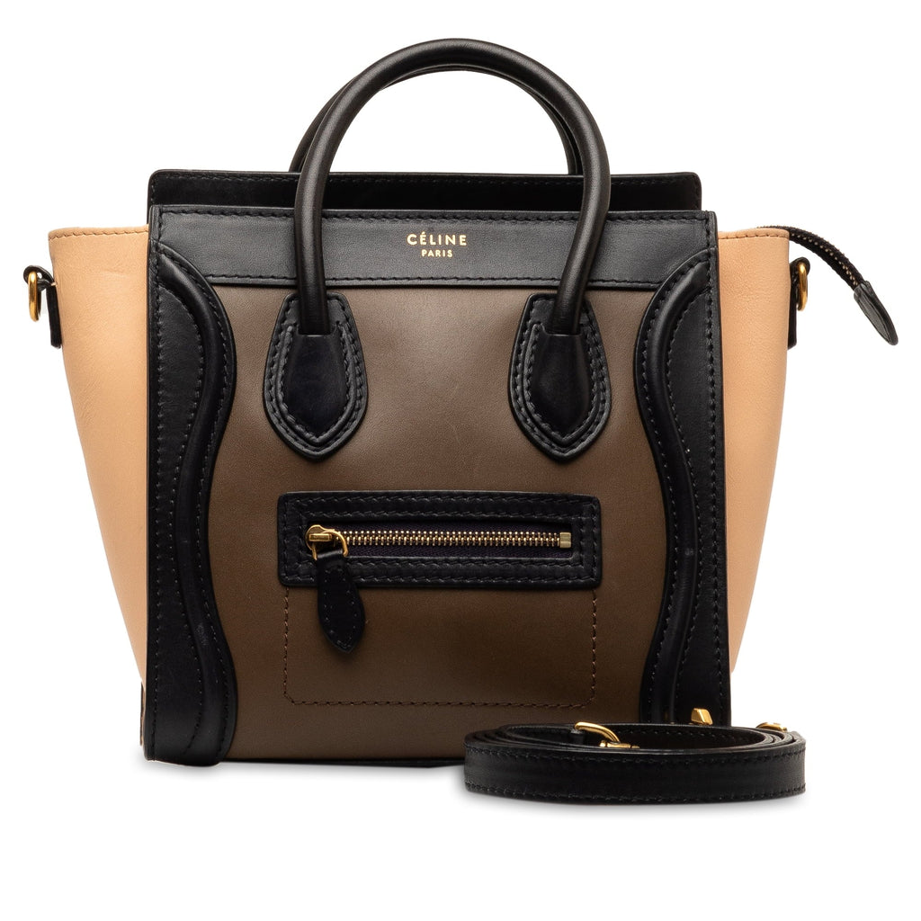 Tricolor Luggage Tote Authenticated Calf Pre-Owned Brown Satchel Leather Celine Nano Unisex (Good)