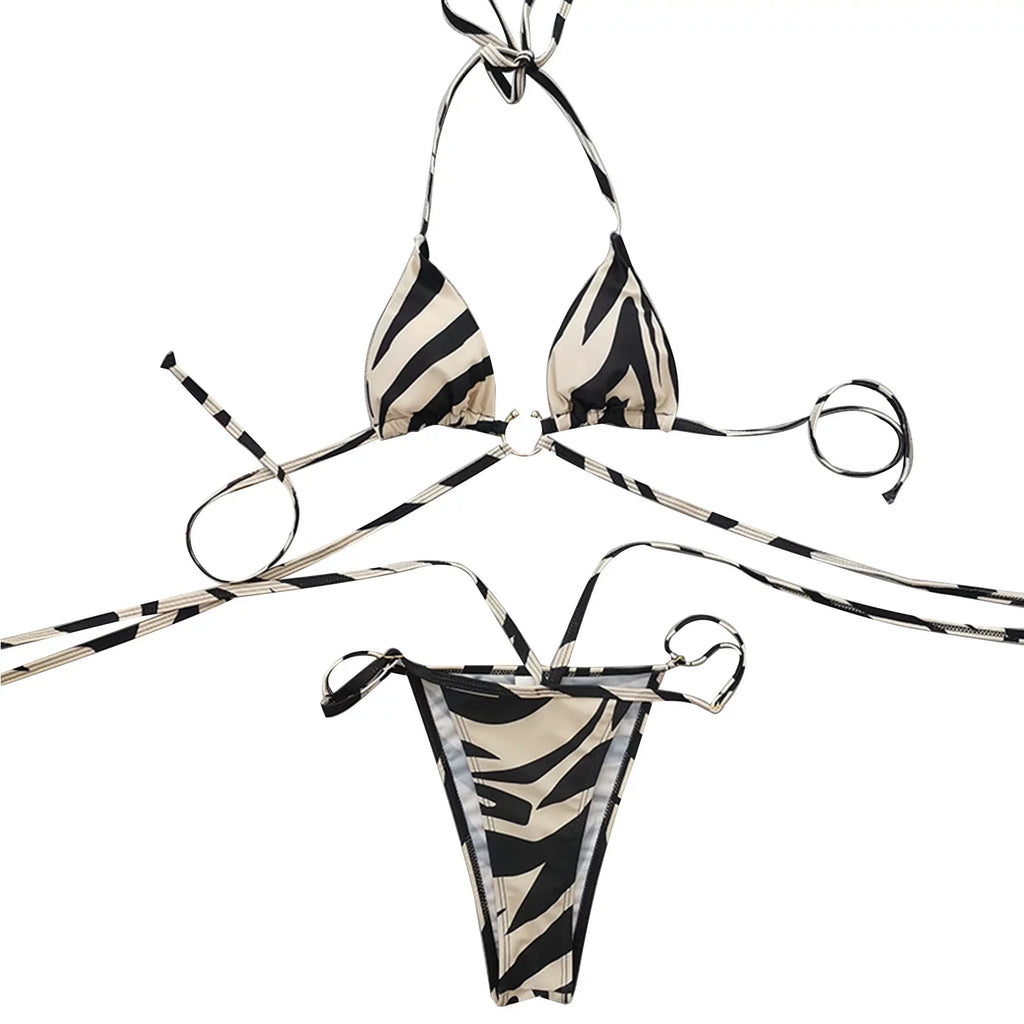 Up Panda Striped Bikini Swimsuit Women for Two Split Sexy Color Lace Swimsuits