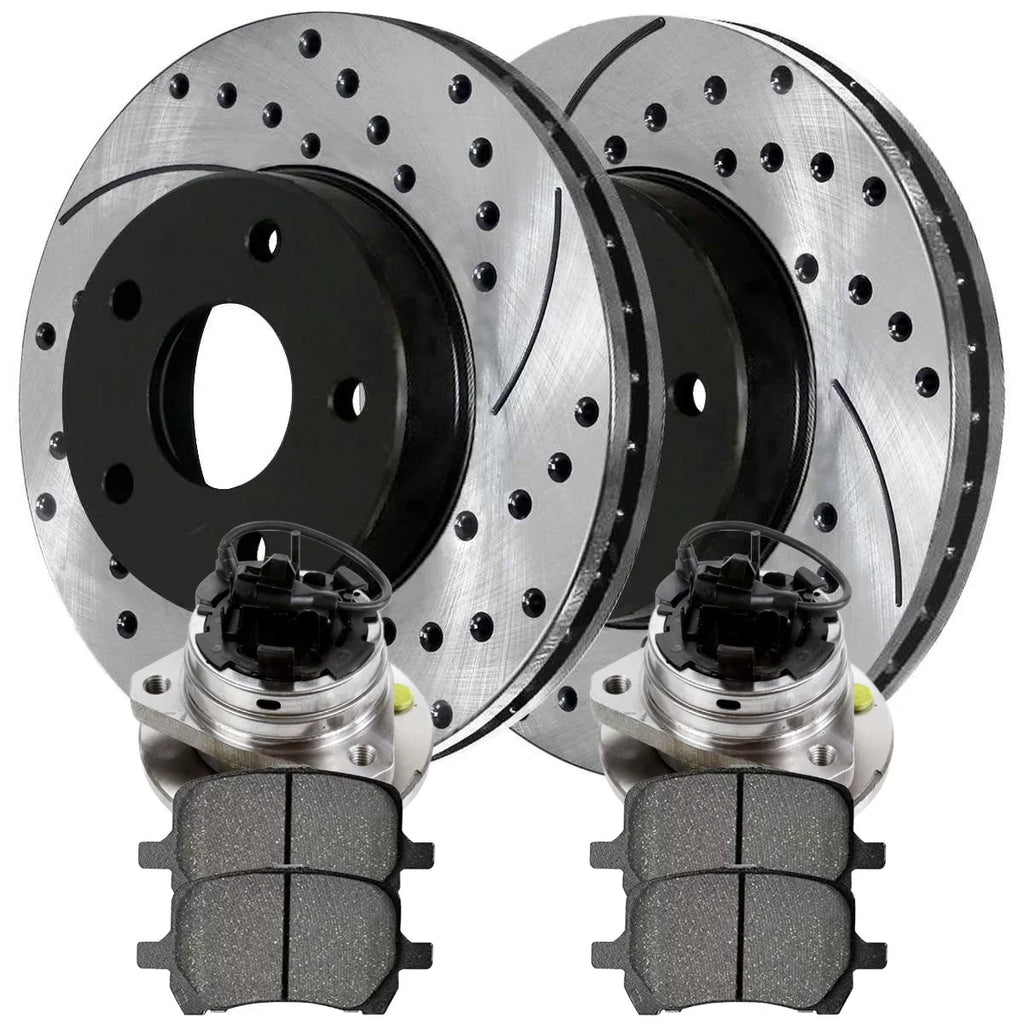 Chevrolet Pontiac Ceramic V6 Drilled and Wheel Saturn FWD Rotors Slotted 2004-2012 Driver Pads Black 2006-2010 Replacement Bearing for RHBBK0721 Hubs Front Kit Aura Passenger Side G6 AutoShack Malibu