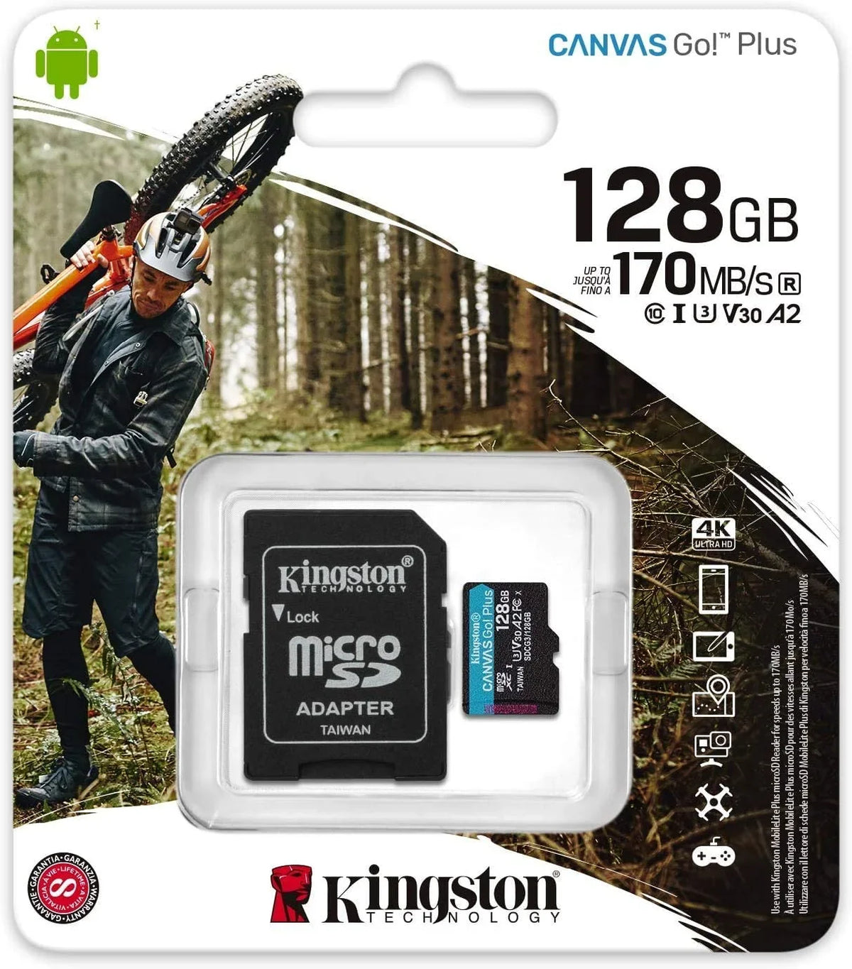 Cl 10 Canvas V1GW V1, SDXC (SDCG3/128GB) V5, Plus Rexing Dash ro V1-4K, Camera 128GB Works Kingston with Go