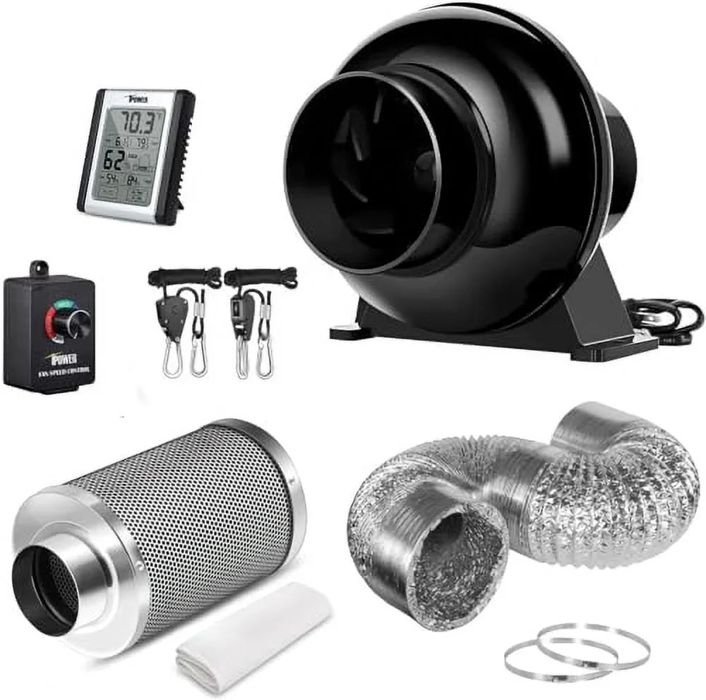 Combo for 8 Controller, Vent 195 Speed 4 Rope noise Grow Monitor, Fan Tent Filter, Humidity Feet Circulation Low CFM 1-Pair and iPower Carbon Inline Ducting, Air Blower, Inch Temperature Ventilation