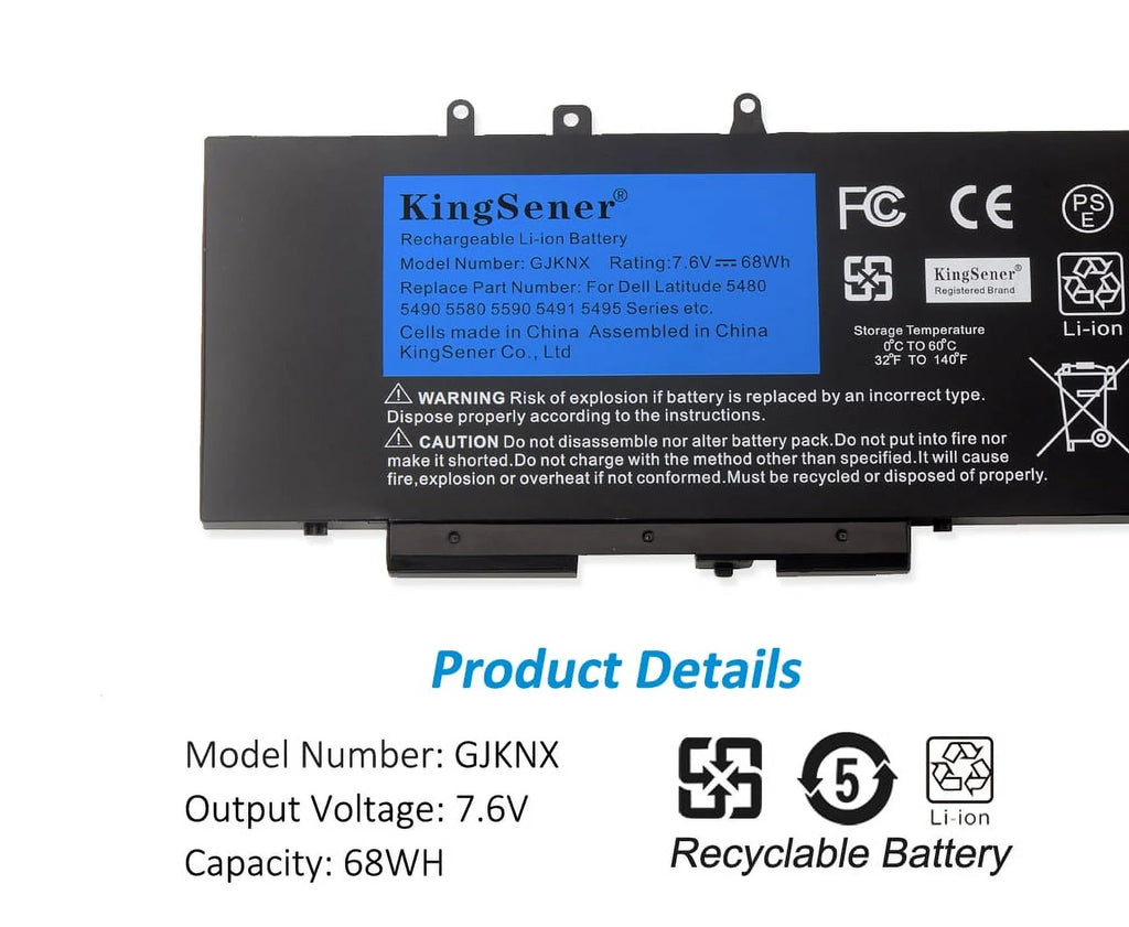 For For 68WH M3520 GJKNX 5490 7.6V Latitude 5480 GD1JP Battery Laptop Precision Kingsener M3530 5590 5580